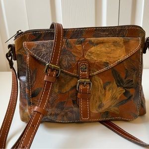 Patricia Nash Brown Floral Leather Crossbody Bag